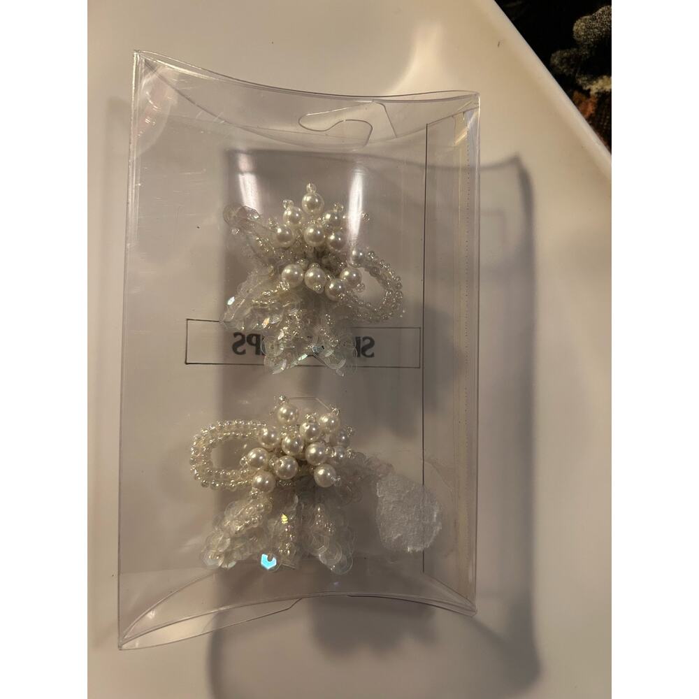 Vitg New Shoe Clips Beaded Sequin Bridal Wedding Special Occasion Set of 2 White